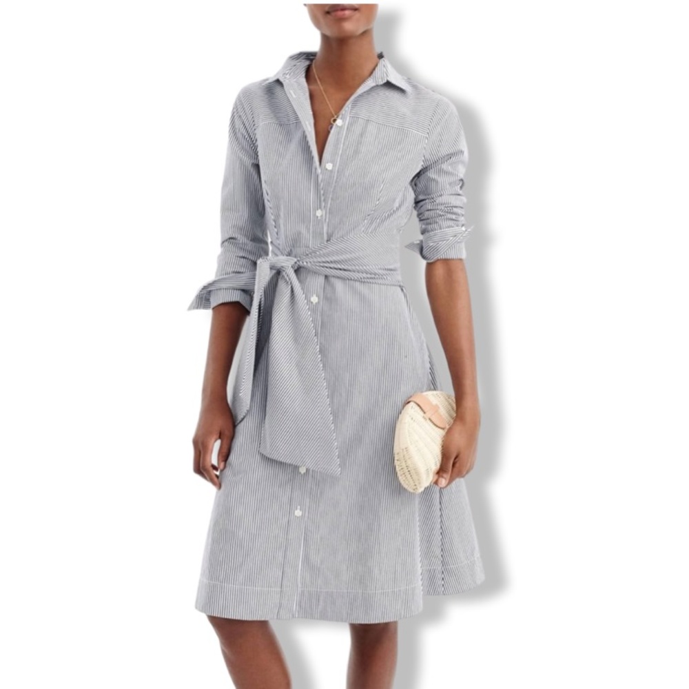 J Crew Tie Waist Shirtdress In Stripe without belt